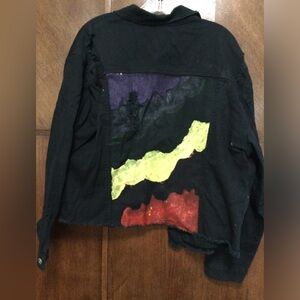 Love Tree Black Denim Jean distressed Jacket size L